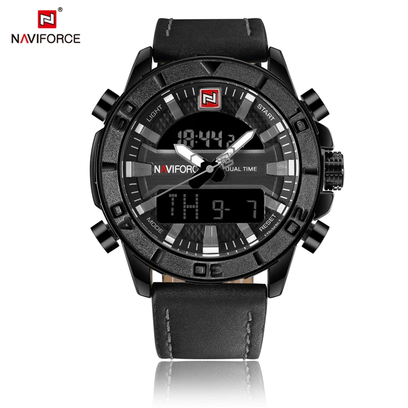 

Naviforce Quartz Analog Digital LED Leather Clock Man Sports Watches Auto Date Week Army Military Watch Relogio Masculino 9114
