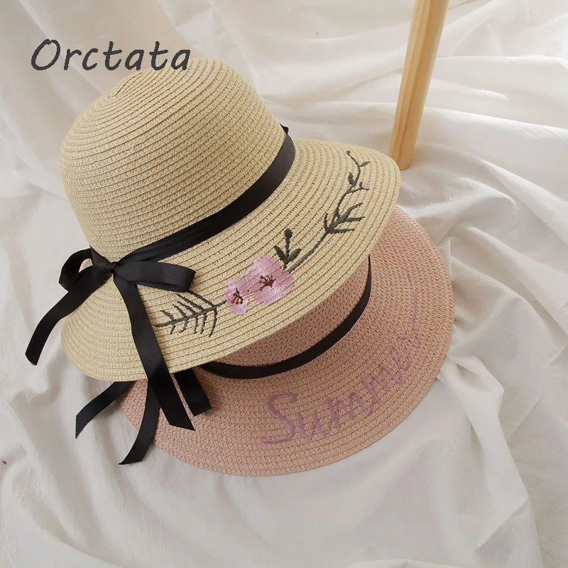 

Flower Panama Sun Straw Hat for Women Handmade Letter Embroidery Foldable Roll Up Hat Fedora Beach Visors Hat Womens Summer Cap