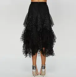 2019 новые летние тюлевые женские юбки мода Shining Star сетки юбка-пачка со складками Длинные Юбка-миди Saias Faldas Jupe SP-039