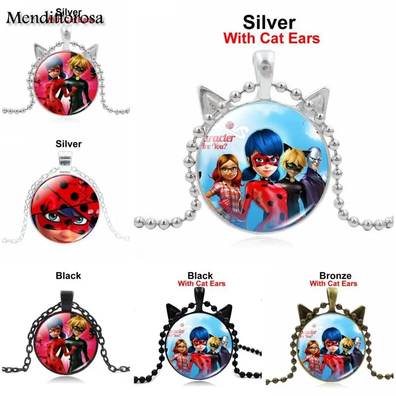 

Mendittorosa The Lady Bug Jewelry Glass Cabochon Pendant Choker Glass Necklace Jewelry