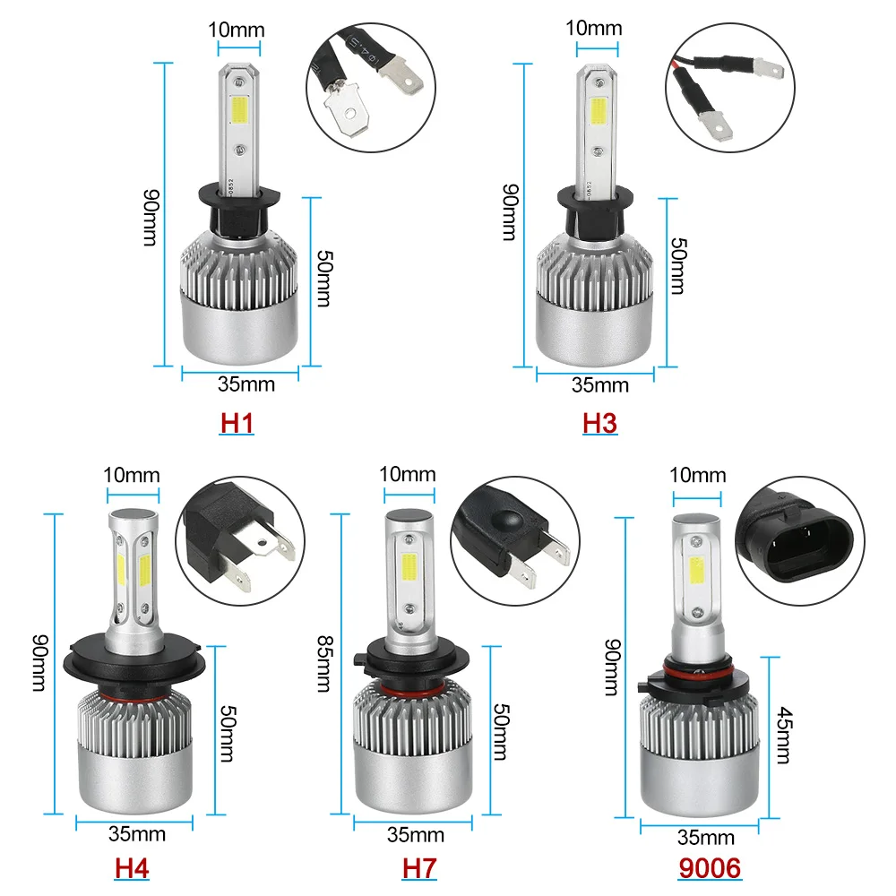 Комплект автомобильных фар для H1 S2 H3 H4 H7 9006 500 W 80000LM 6000 K белый светодиод фары лампочки пара HID