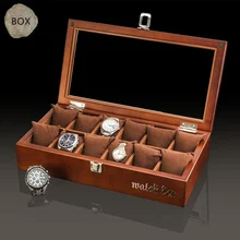 12 слотов кофе деревянная коробка для часов чехол модные черные часы органайзер для хранения со стеклянным окошком ювелирные изделия дисплей подарок держатель
