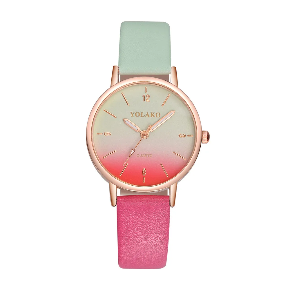 

Rainbow Color Women Quartz Watch Suit for Adults and Students Top Brand Gradient Color Embossed Leather Belt montre homme 999