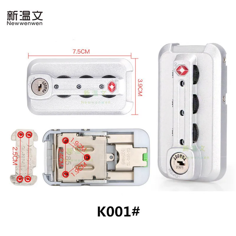Алюминиевая рама таможня TSA тележка блокировка паролем часть фиксированный замок замена ручной работы Чемодан кодовый замок K001 - Цвет: K001