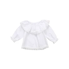 Повседневное Прекрасный новорожденных одежда для малышей Обувь для девочек хлопок длинные лепестки с круглым вырезом Кружево белая рубашка наряд осенняя одежда для детей 0-24 м