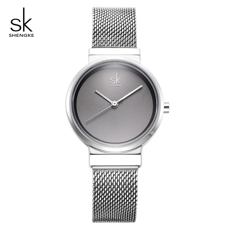 Shengke креативные кварцевые часы для женщин, набор роскошных женских браслетов из нержавеющей стали, часы Reloj, новые SK часы с браслетом - Цвет: silver watch