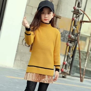 

2018 New Arrival Children Sweater Girls For Winter Turtleneck Warm Girls Children Sweaters dress 4-14Y Girls Sweaters Clothing