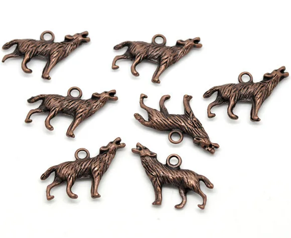 Free Shipping 100pcs Antique Copper Tone Wolf Charms Pendants