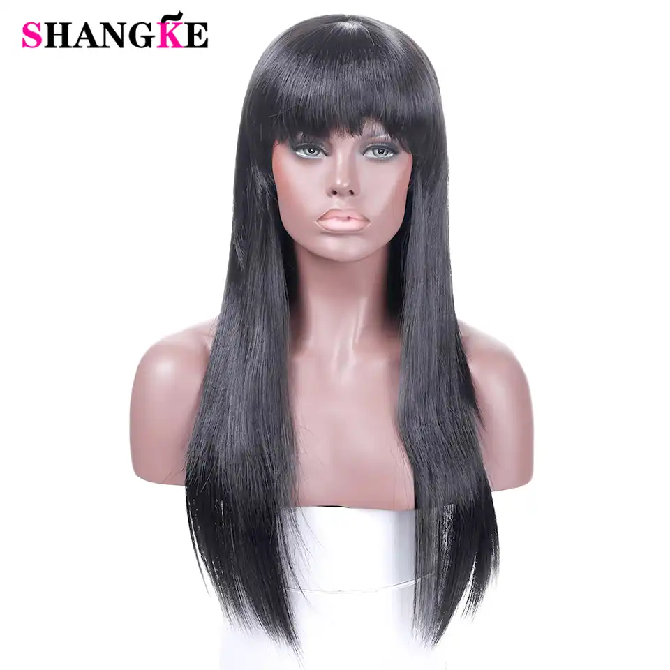 Long Straight Hair Wig With Bangs Black Brown Wigs For African