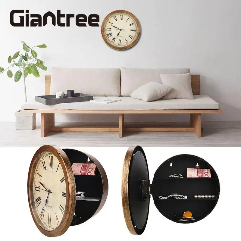 En Ligne Giantree Secret Coffre fort Mur Horloge Coffre fort Mural Suspendus Clé Cash Money Bijoux De Stockage Boîte De Sécurité Maison décor