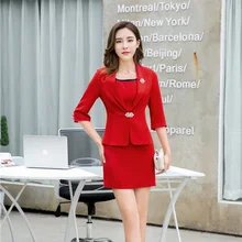 Плюс размер 4XL весна осень профессиональные блейзеры костюмы с куртками и платьем формальная форменная одежда костюмы женские офисные комплекты Красный