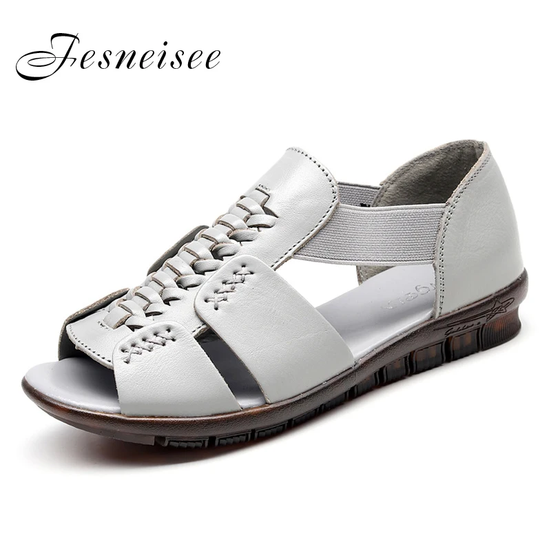 

2019 New Brand Desigen Sandals Summer Casual Shoes Woman Sandals Comfort Soft Bottom Hollow Cow Leather Sandals Flat Women Shoes