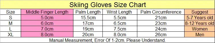 Ski Glove Size Chart