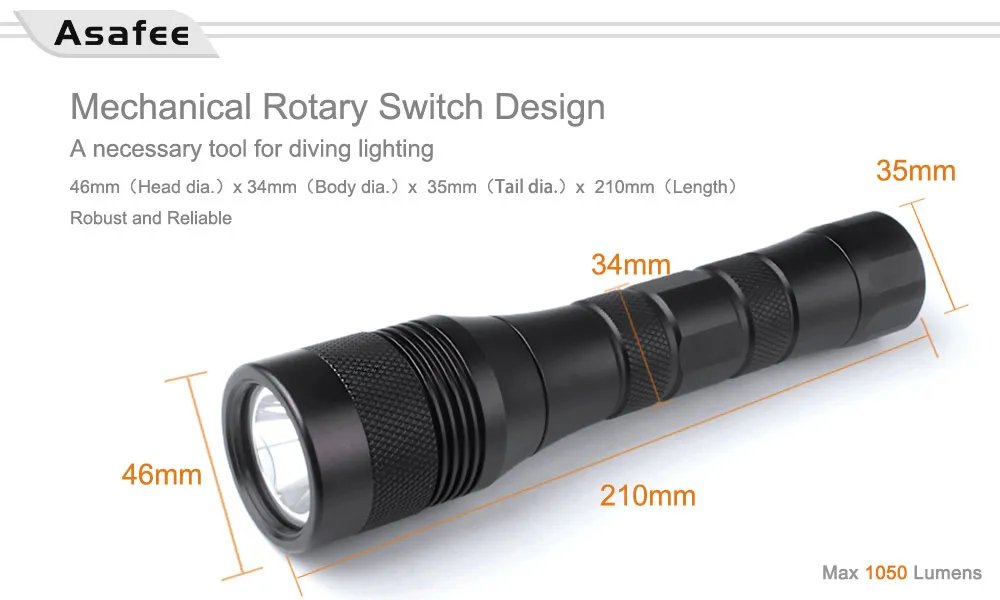 Asafee DIV01 Cree L2 мощный перезаряжаемый светодиодный фонарик для дайвинга 18650 фонарь подводный 150 м XM L2 светодиодный фонарь для подводной охоты