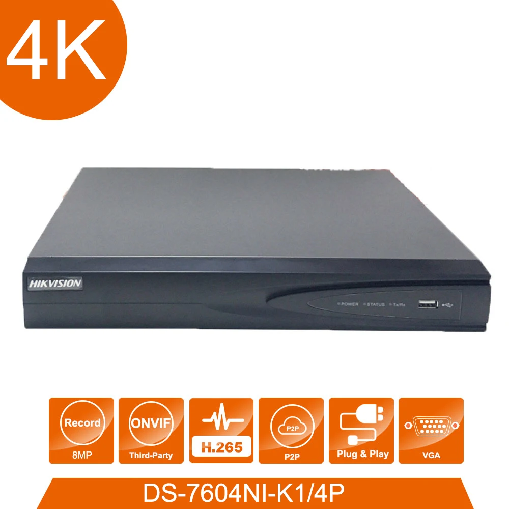 Оригинальный Hikvision DS 7604NI K1/4 P 4 POE порта NVR 4K 4CH Plug & Play с инжектором Замена