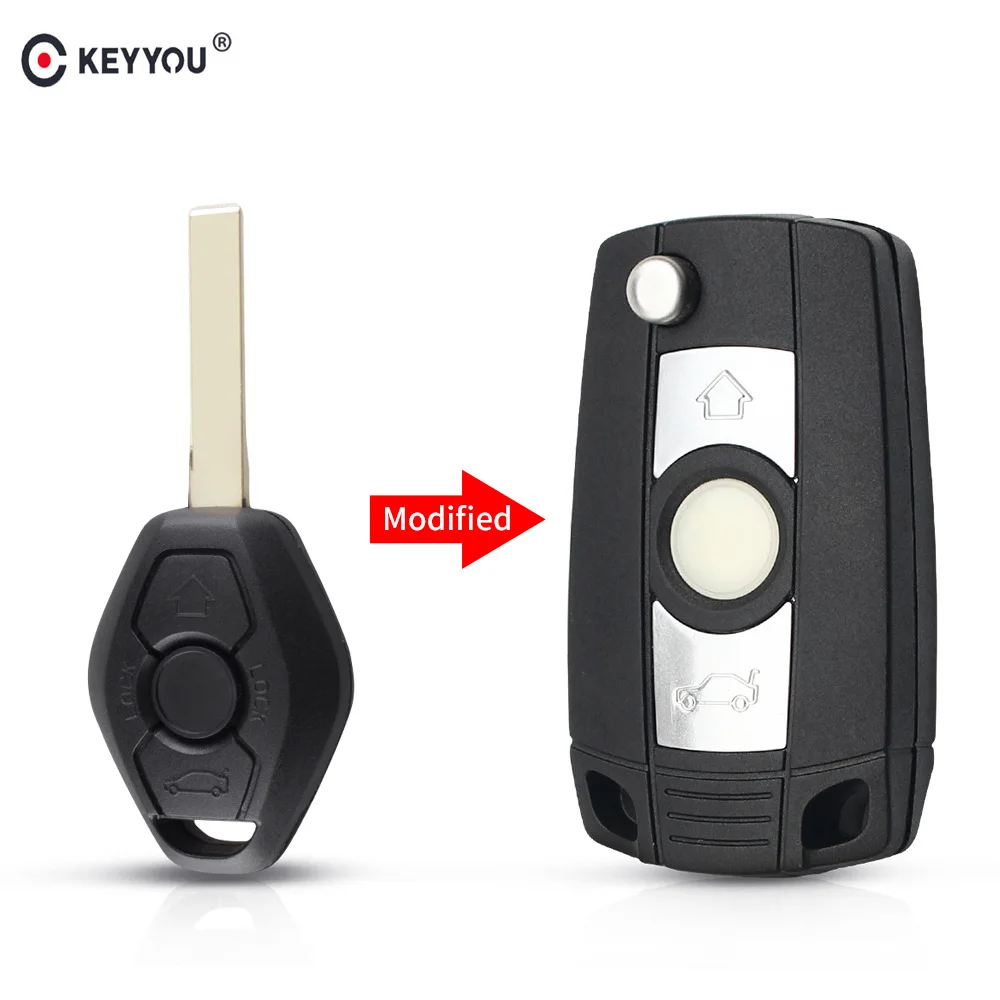 

KEYYOU 3 Button Modified Flip Key Remote Fob Case Replacement Car Key Shell Fob For BMW 1 3 5 6 7 Series X3 X5 Z3 Z4 HU92 Blade