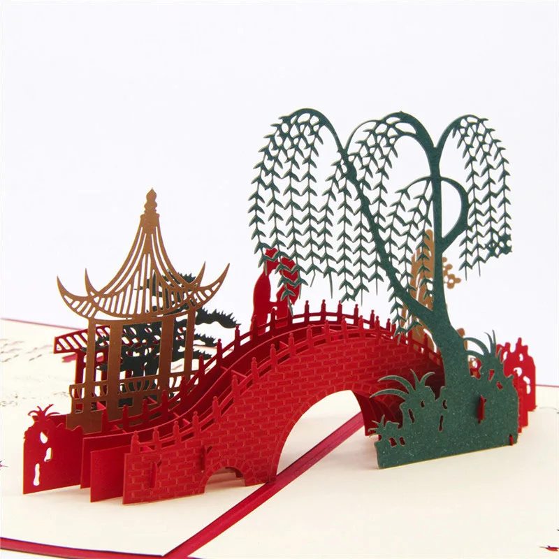  3D Laser Cut Handmade Mountain River Bridge Lover Paper Invitation Greeting Cards PostCard Valentin - 32791626345