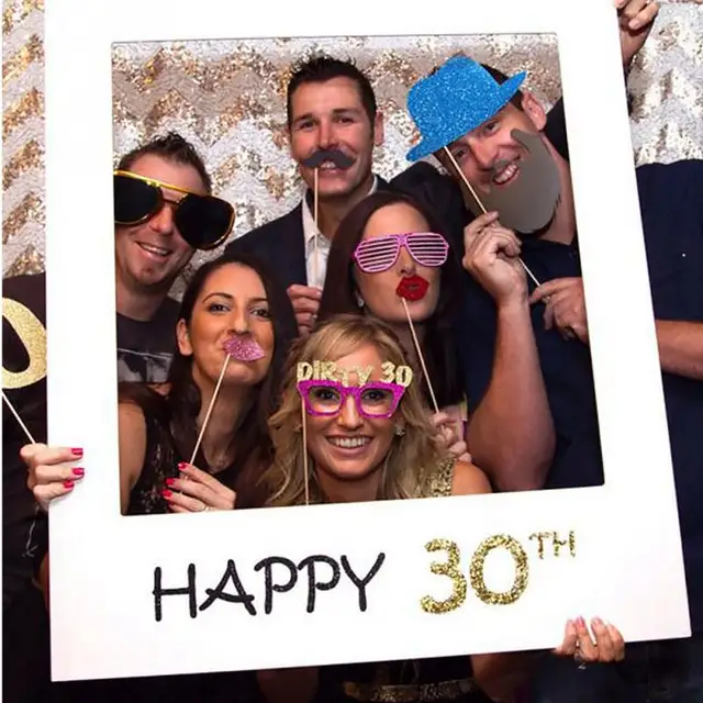 Happy 1/16/18/30/35/40/50/60th Paper Photo Booth Props Photo Frame Anniversary 30 years Birthday Decorations Party Gift Supplies