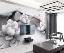 Beibehang Wallpaper mural black and white ink lotus butterfly simple 3d TV background wall paper home decoration 3d wallpaper free shipping lotus ink shrimp chinese ink ground painting wallpaper kitchen park mall decoration thicken floor mural