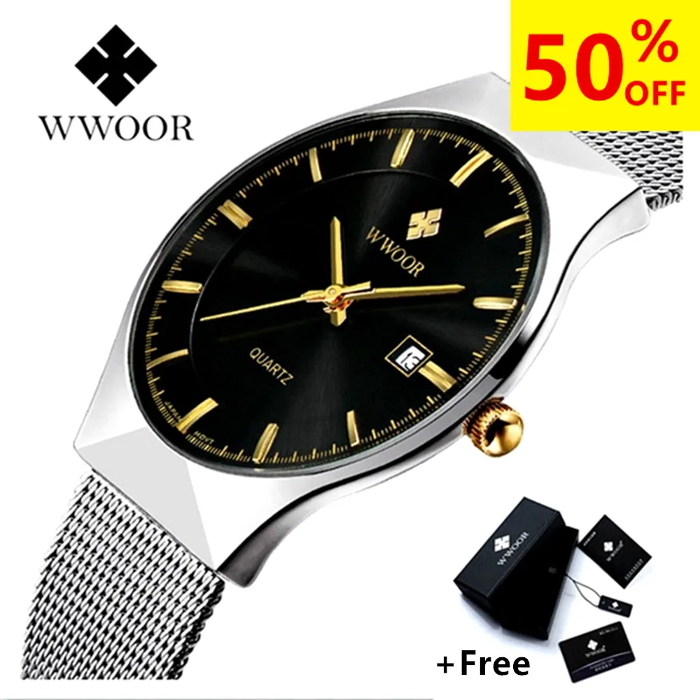 WWOOR Watch Men Luxury Date 50m Waterproof Ultra Thin Clock Male Casual Quartz Watches Men Wrist Sport Watch relogio masculino