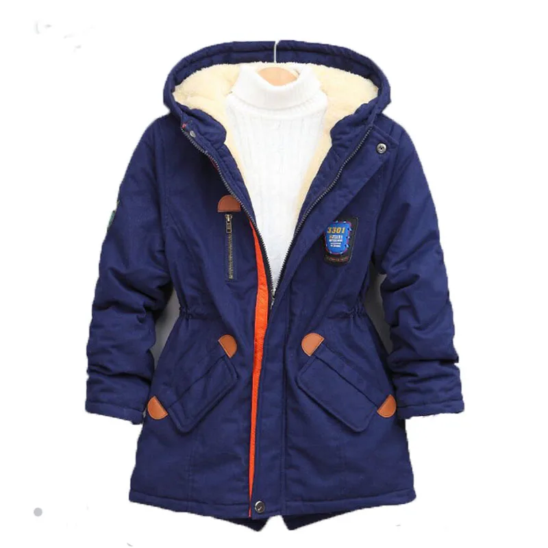 

Boys Winter Jacket Fashion Hooded Winter 2018 New Children Plus Velvet Thick Coat Long Warm Cotton Outerwear & Coat Fit 5-12T