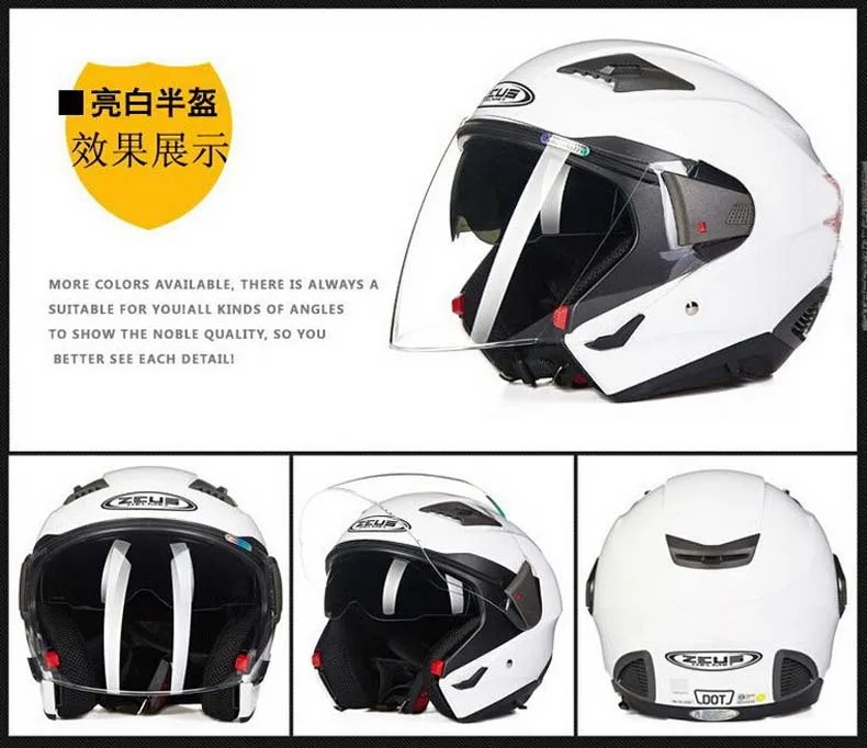 Новая мода ZEUS двойной объектив мотоциклетный шлем, закрывающий половину лица мужские/женские мотоциклетные шлемы четыре сезона шлемы ZS-611E