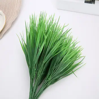 

4pcs Artificial Outdoor Plants Fake Plastic Greenery Shrubs Wheat Grass Bush Plant Potted Simulation Grass 7 Fork Spring Grass