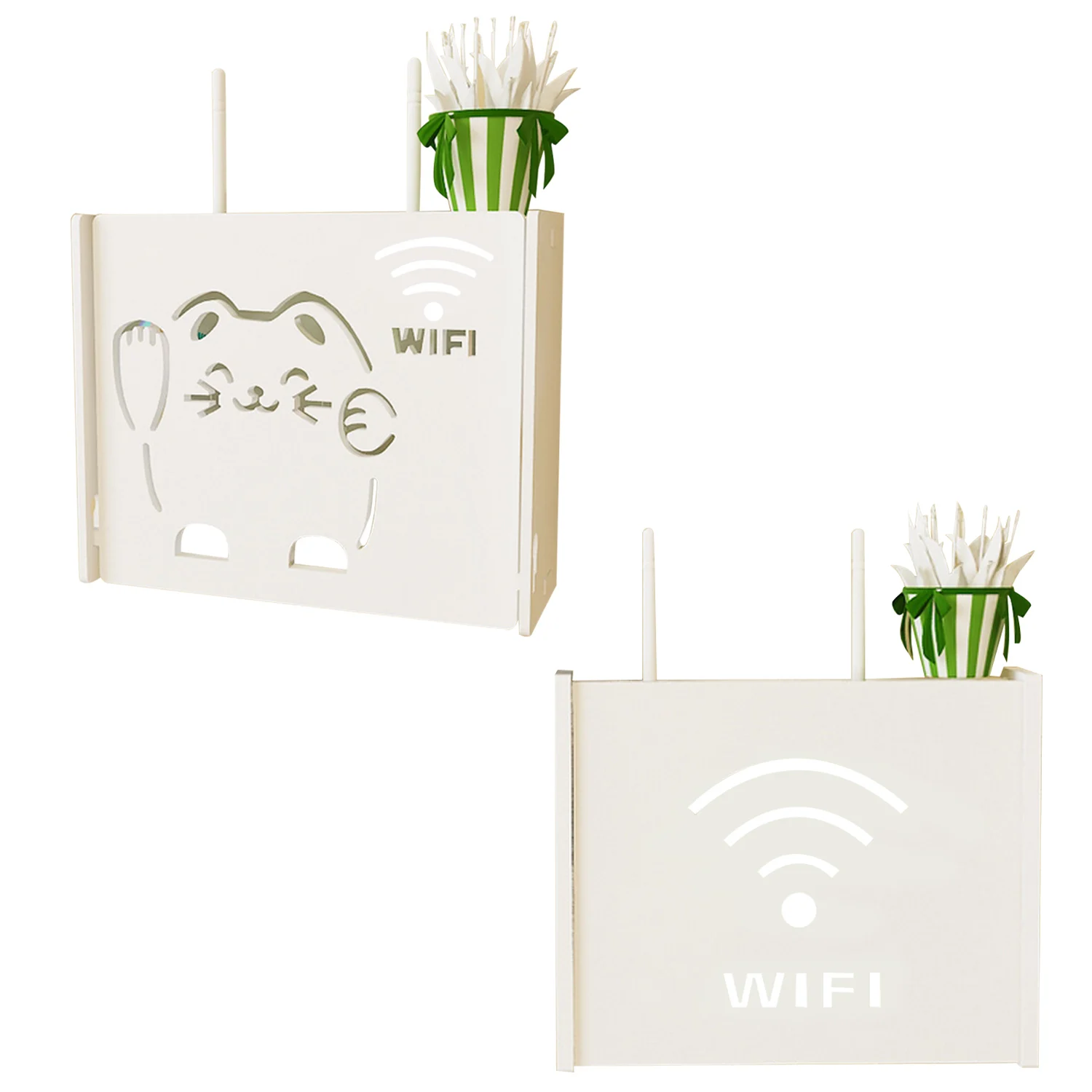 

Behogar Cartoon Hollow Pattern Free Punch Wireless Router Set Top Box Shelf Storage Box Wall Mount for Home Apartment Office