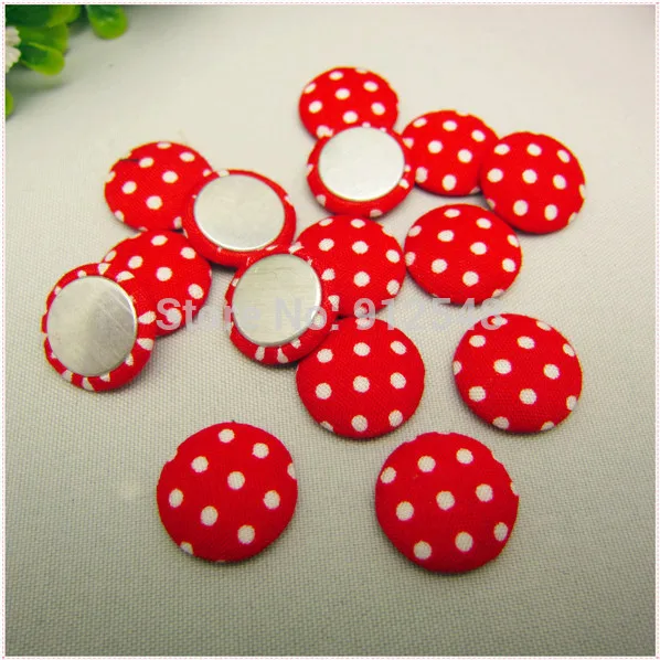 50 pcs 15mm DOT Fabric Covered flat back Buttons, Cloth Covered Buttons