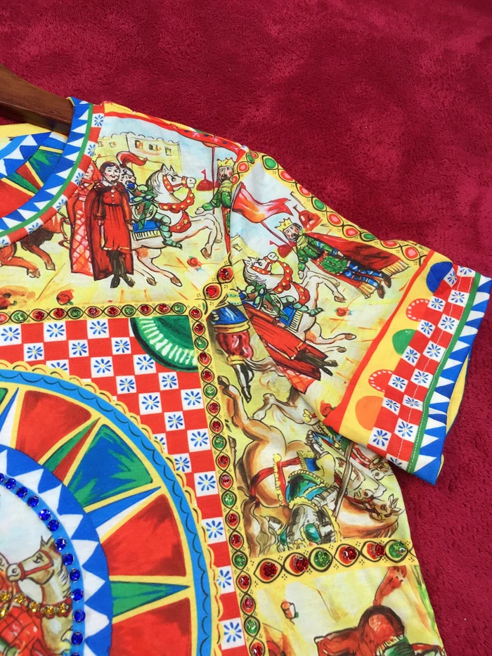 Уличная высокое качество повседневное женская летняя дизайнерская мода характер алмазы печати короткий рукав хлопковая Футболка золото