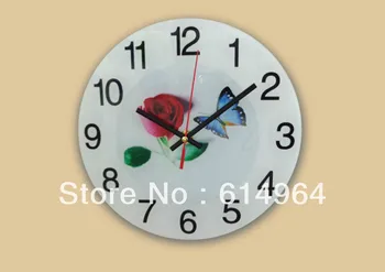 

2014 new style Whole sale wall clock for Round shape 10 inch glass material house using 25cm white clour 1piece free shipping