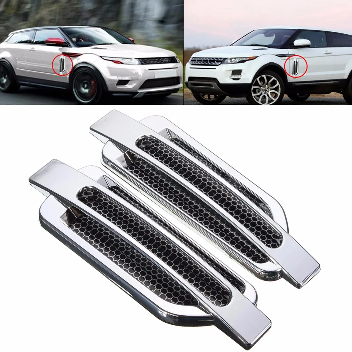 

2Pcs Car Auto Side Air Vent Intake Flow Chrome Cover Hole Grille Sticker Decoration Universal