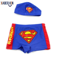 «Супермен» Детская одежда для мальчиков с персонажами из мультфильмов, для Мужские Шорты для купания с шапки для маленьких для мальчиков и девочек с принтом; купальный костюм Милая пляжная CS05