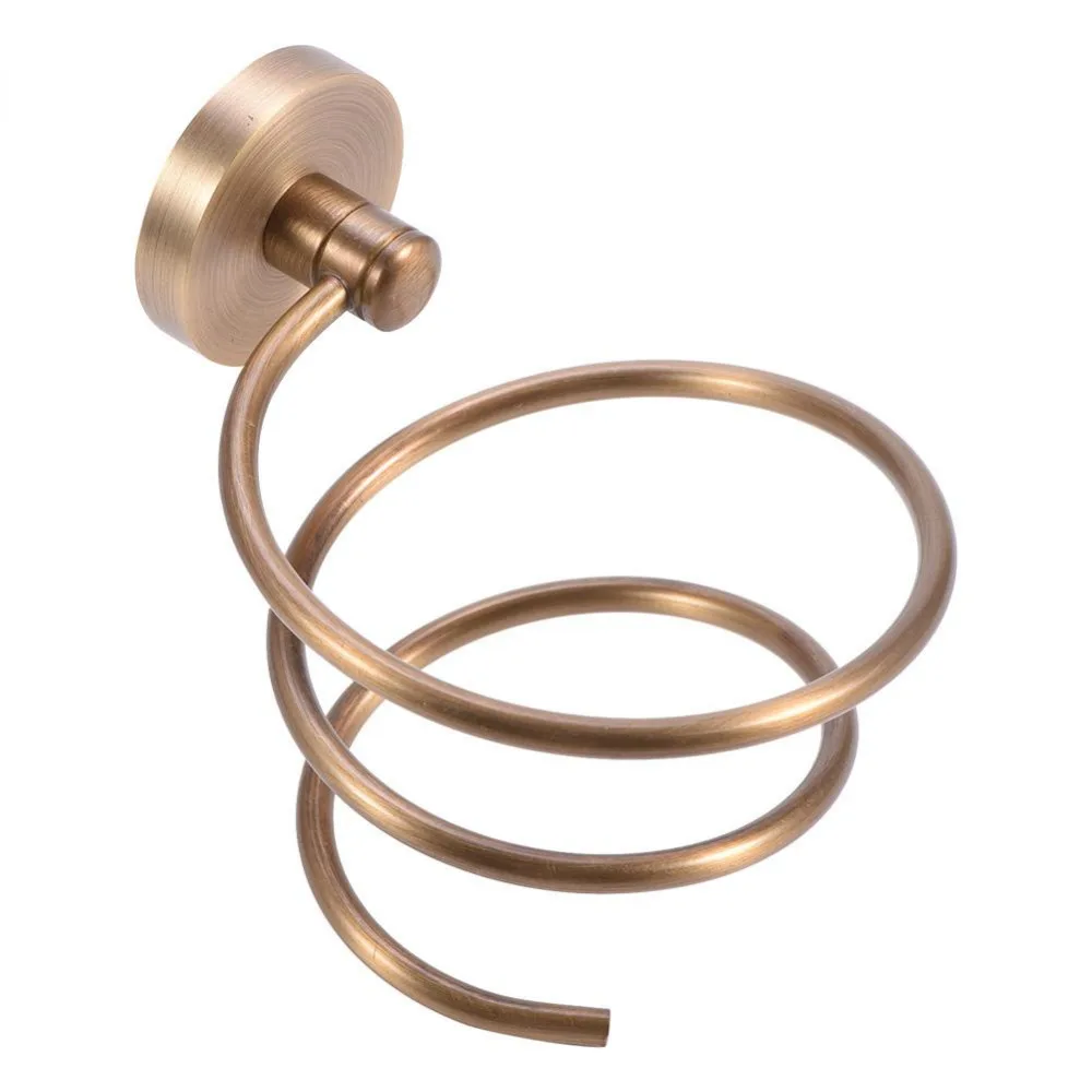 Antique Wall Mount Solid Brass Hair Dryer Holder Storage Rack Bathroom Accessories Gold Hair