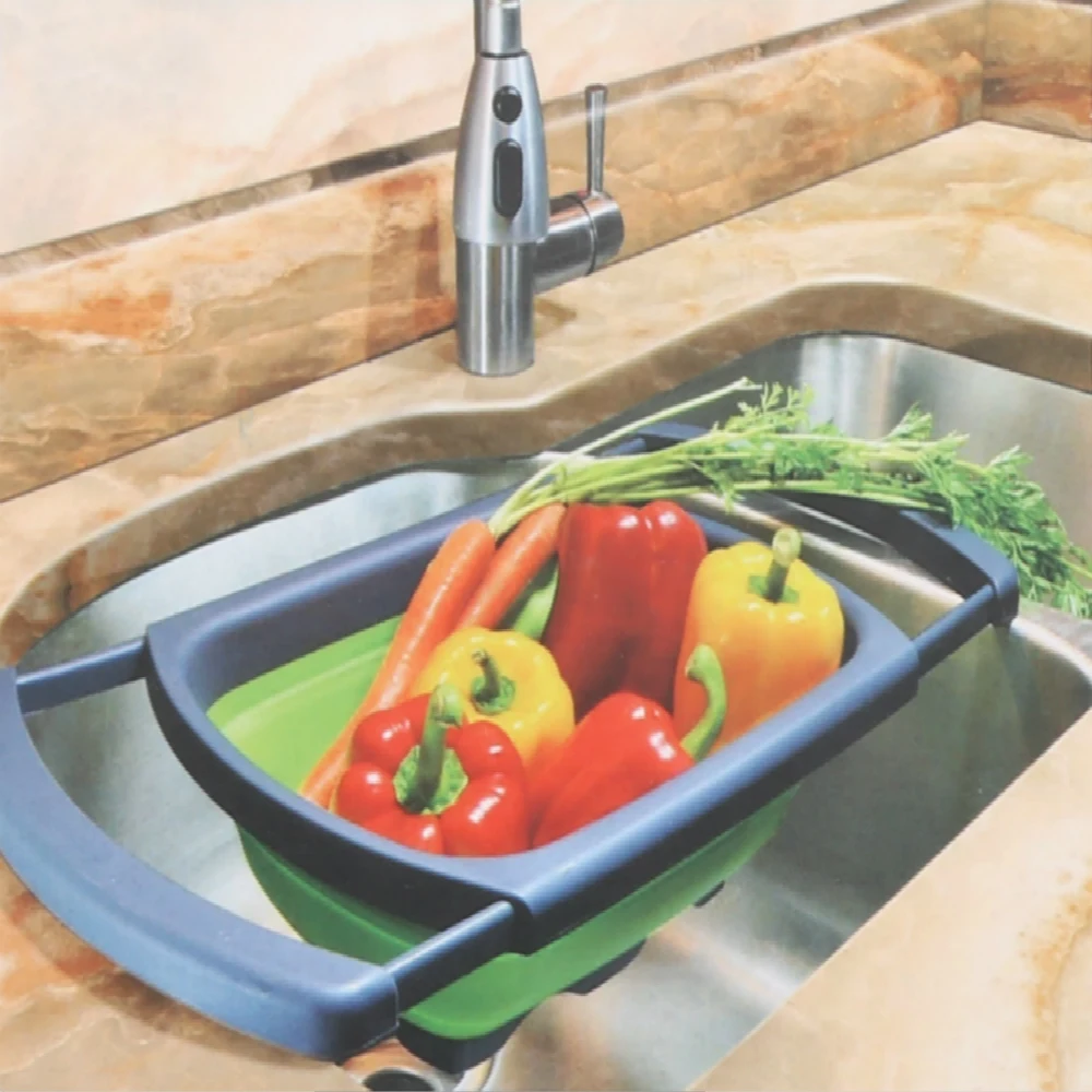 

Collapsible Over-sink Colander Folding Strainer with Extendable Handles Colanders Strainers
