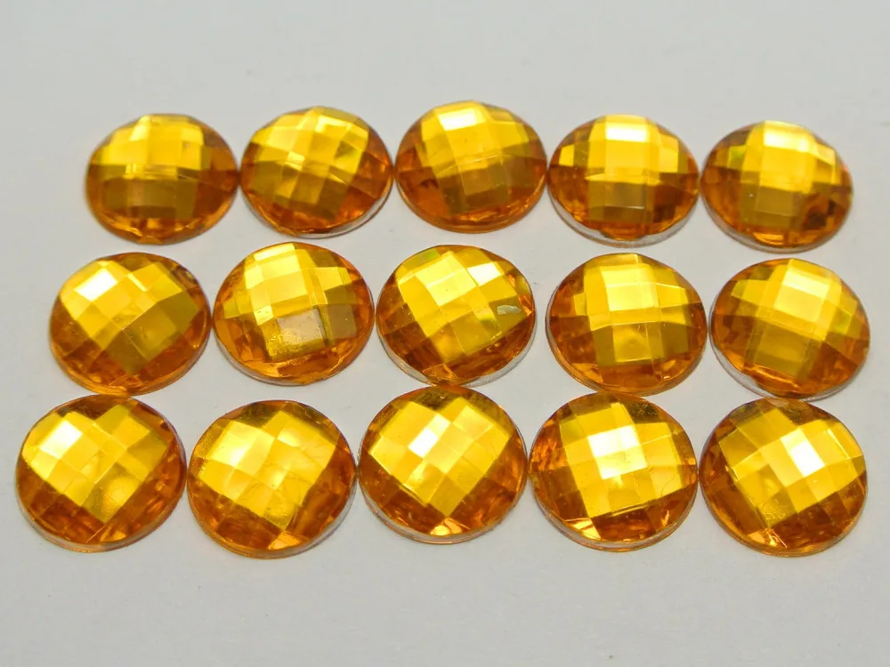 

200 Gold Acrylic Flatback Rhinestone Faceted Round Gems 12mm No Hole