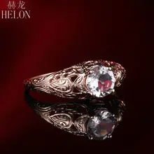 HELON Round 6mm 0.54ct Morganite Ring Solid 10K Rose Gold Vintage Art Nouveau Fine Jewelry Women’s Wedding Engagement Ring