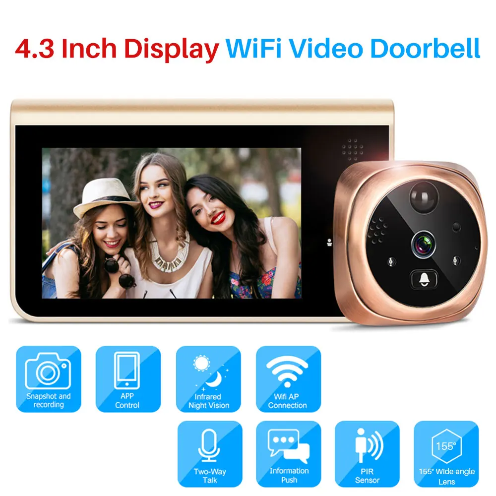 Video Peephole Camera Wifi Smart Doorbell 720p Security Ip Door Viewer