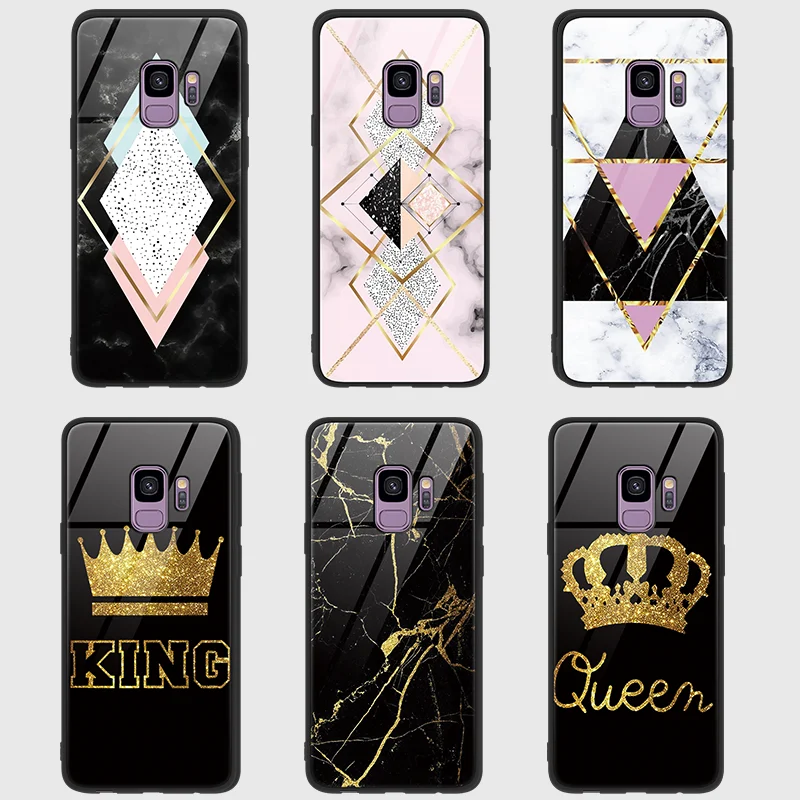 

Tempered glass Queen King phone case For Samsung Galaxy S8 S9 Plus Note8 Note9 Cover TPU Fundas Coque Luxury For Samsung S9 Case