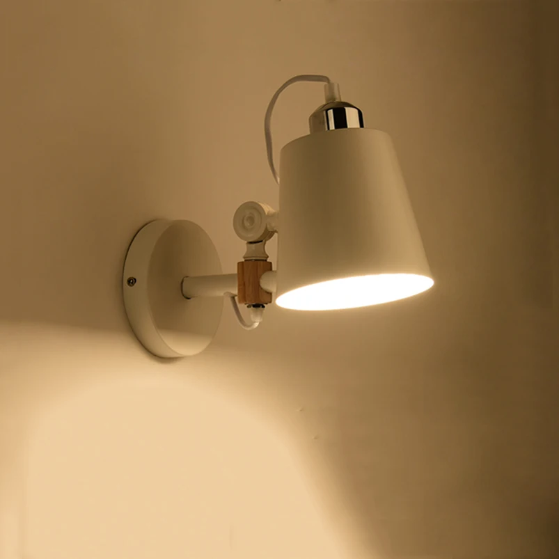 Fashion Nordic Wall lamp bedroom bedside balcony warehouse study aisle cafe porch light adjustable wood wall light bra sconce