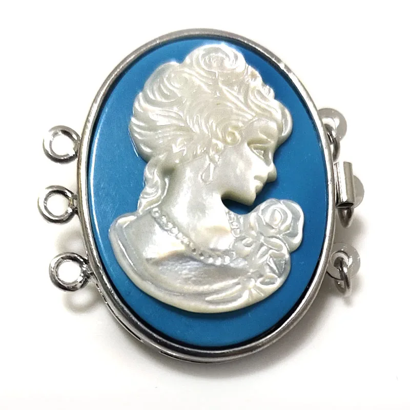 

3 rows 40mm Blue Natural Elliptical Head Mother of Pearl Shell Carving NecklaceClasp