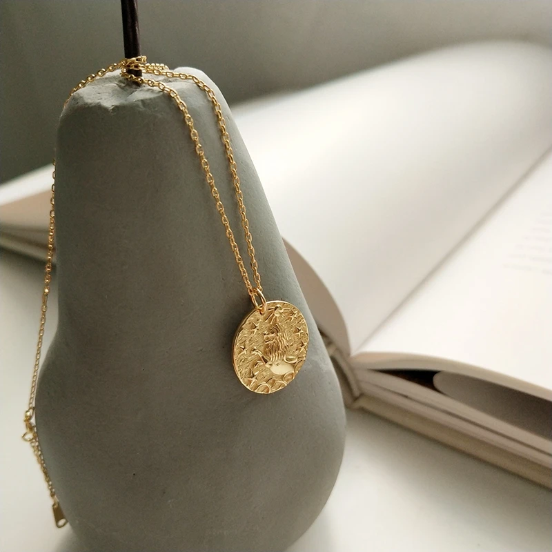 925 sterling silver Baroque lion necklace women gold round dream Baroque constellation necklace for women charm jewelry