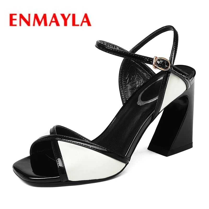 

ENMAYLA Genuine Leather Buckle Strap Shoes Woman Open Toe High Heels Womens Sandals Size34-39 ZYL2360