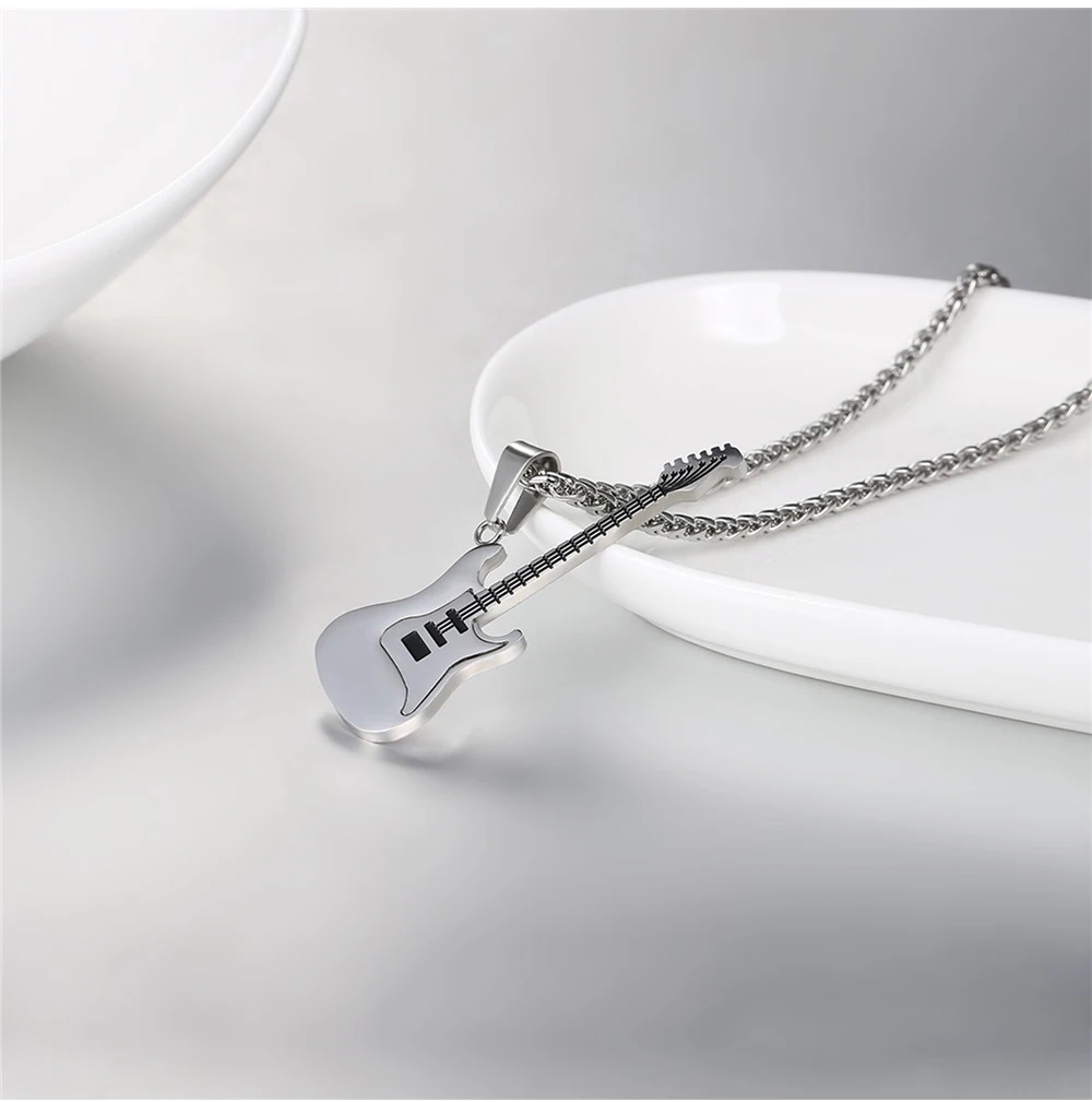 Электрогитара подвески и ожерелья серебряного цвета из нержавеющей стали для мужчин Панк Рок Музыка Ювелирные изделия персонализированный подарок GP2102B