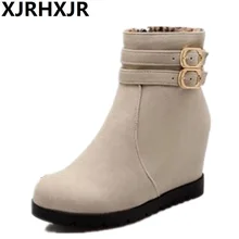 XJRHXJR/ботильоны на плоской танкетке, Женская осенне-зимняя обувь, короткие ботинки, модная повседневная обувь, большие размеры 34-42, открытые ботинки