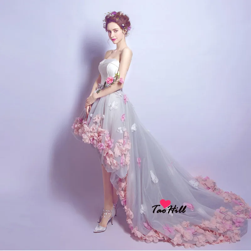TaoHill женское вечернее Hi-low платье A-Line Цветок без шнурка аппликация бант ремень платье для выпускного вечера Настоящее 2019