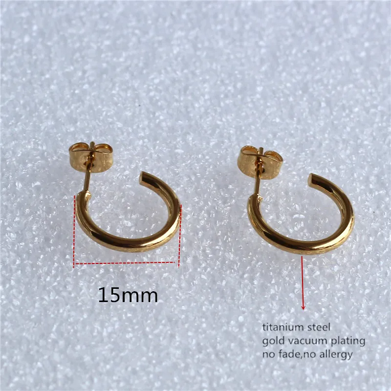 

Titanium 316L Stainless Steel IP Planting Stud Earrings C Shape 15mm Gold Vacuum Plating No Fade Allergy Free Fashion Jewelry