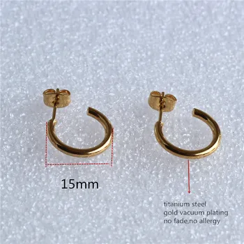 

Titanium 316L Stainless Steel IP Planting Stud Earrings C Shape 15mm Gold Vacuum Plating No Fade Allergy Free Fashion Jewelry
