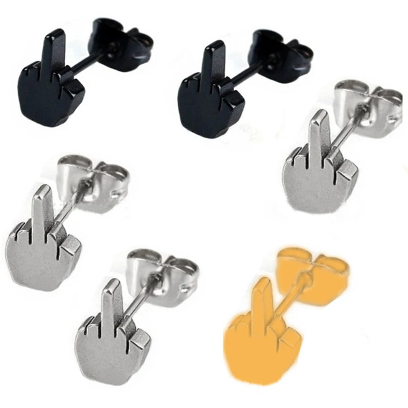 

1pair The Middle Finger Design Stud Earrings Unisex Punk Stainless Steel Earrings Fine Jewelry Gifts