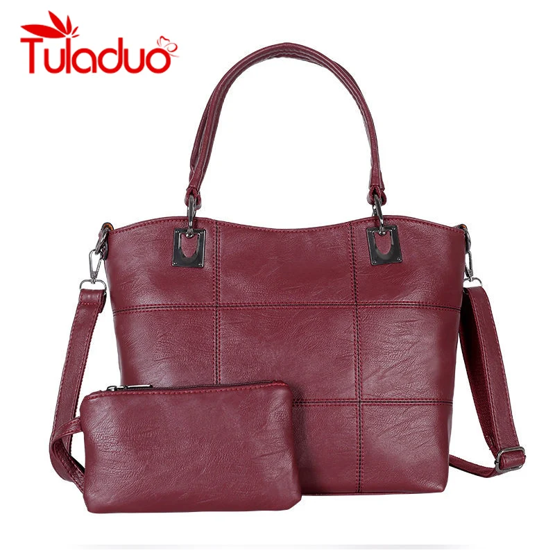 

2pcs Fashion Composite Women Bag Set Top-Handle Big Capacity Female Women Casual Handbags Ladies PU Leather Shoulder Bags Purse